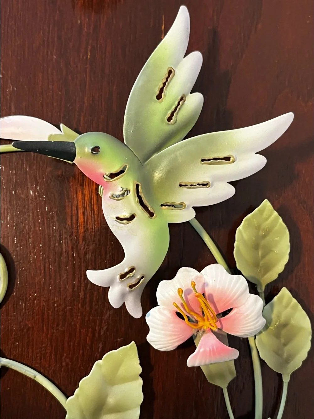 Home Interiors Homco Hummingbird Pink Floral Metal Wall Hanging Decor